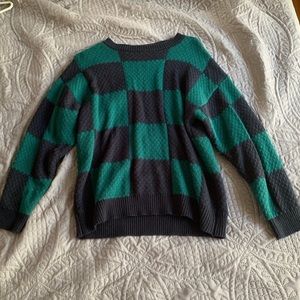 Checkered Green & Navy Blue Womens Sweater